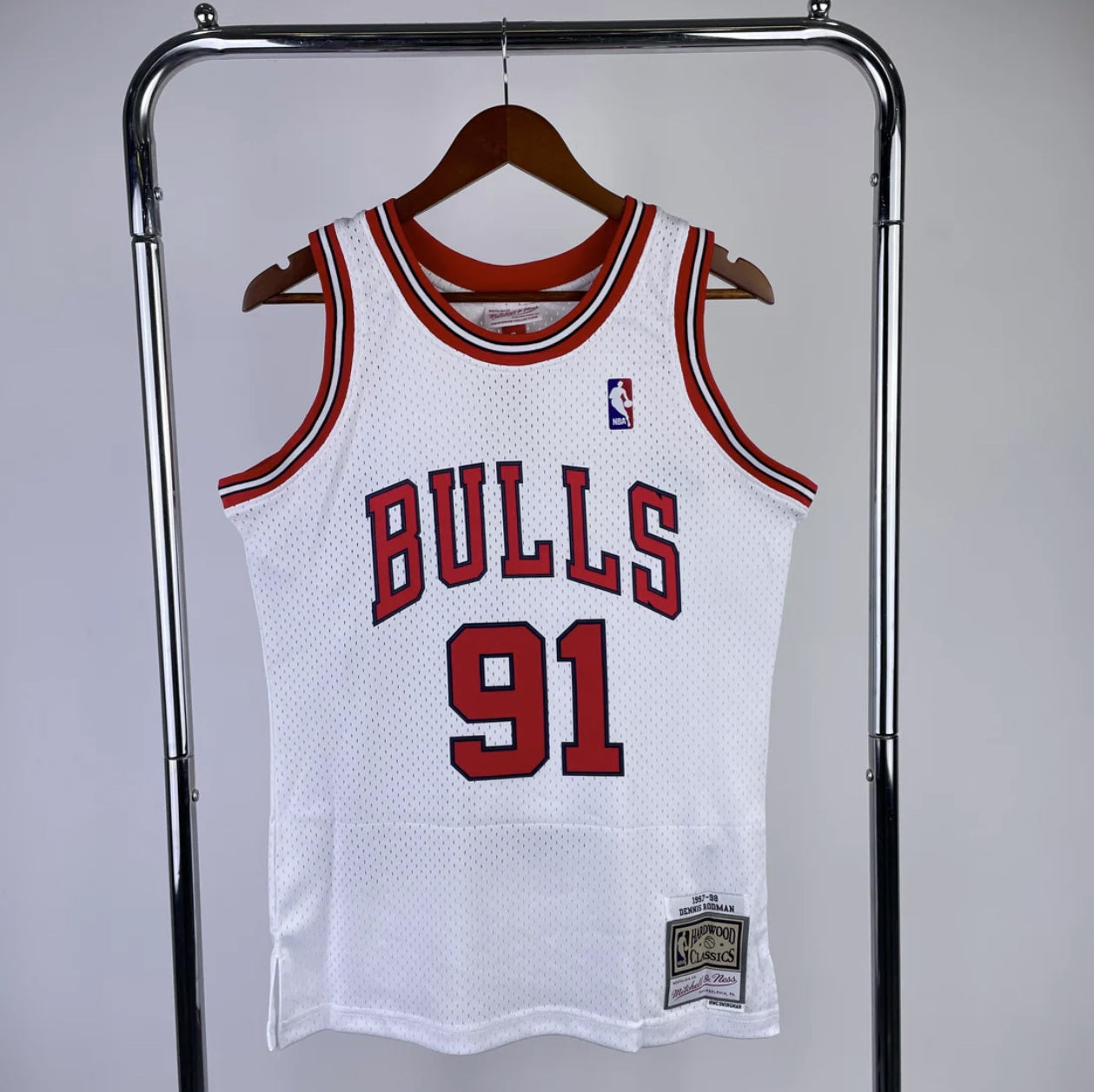 Chicago Bulls 1997-98 #91 Dennis Rodman White Mitchell & Ness Swingman Jersey