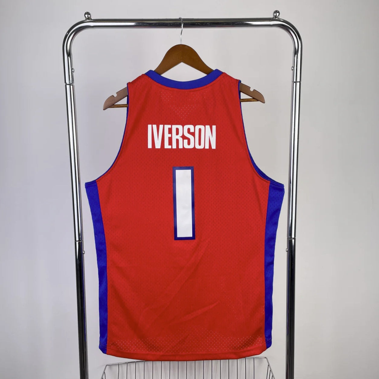 Detroit Pistons 2008-09 Allen Iverson Red Mitchell & Ness Hardwood Classic Swingman Jersey