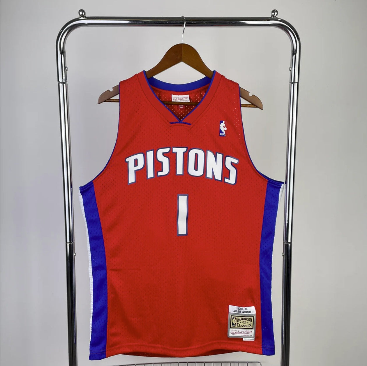 Detroit Pistons 2008-09 Allen Iverson Red Mitchell & Ness Hardwood Classic Swingman Jersey