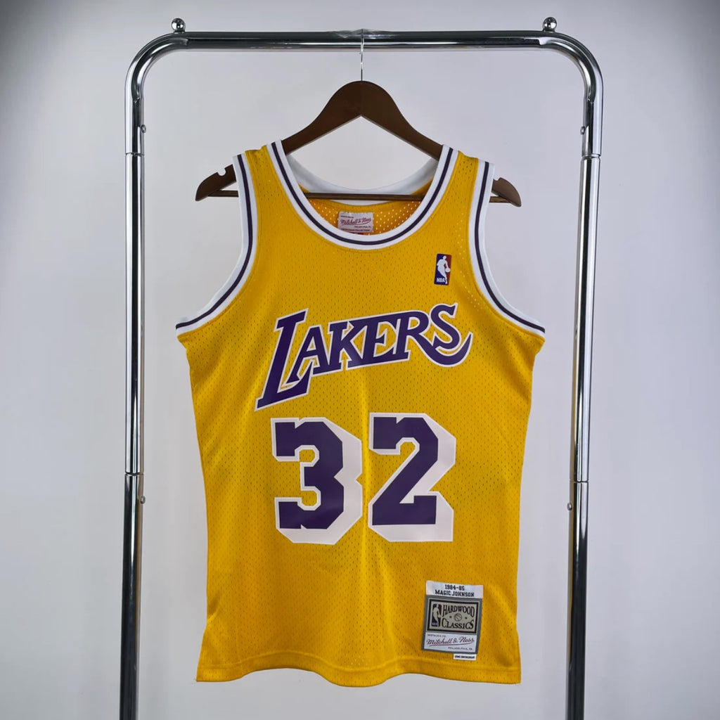 Loa Angeles Lakers 1984-85 Magic Johnson Gold Mitchell & Ness Hardwood Classics Swingman Jersey