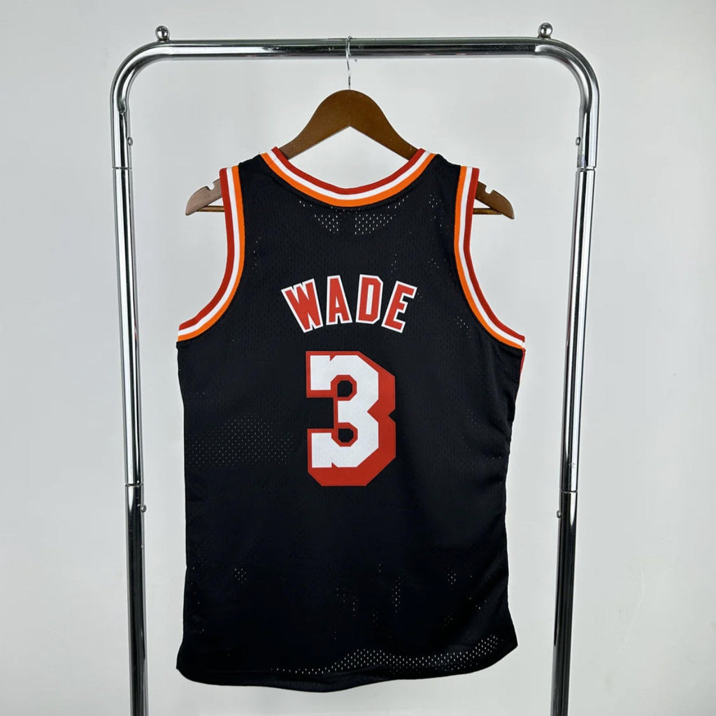 Miami Heat 2013-14 Dwayne Wade Black and Red Mitchel & Ness Swingman Jersey
