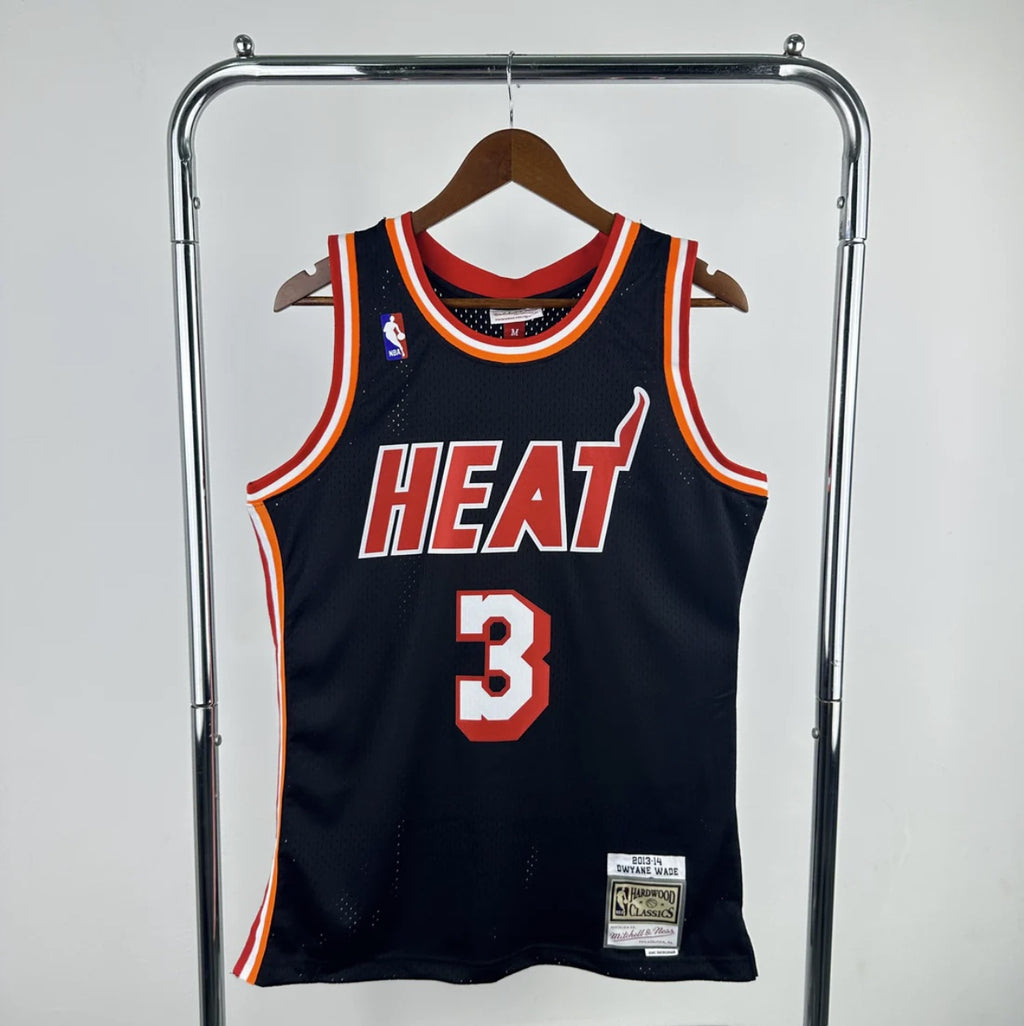 Miami Heat 2013-14 Dwayne Wade Black and Red Mitchel & Ness Swingman Jersey