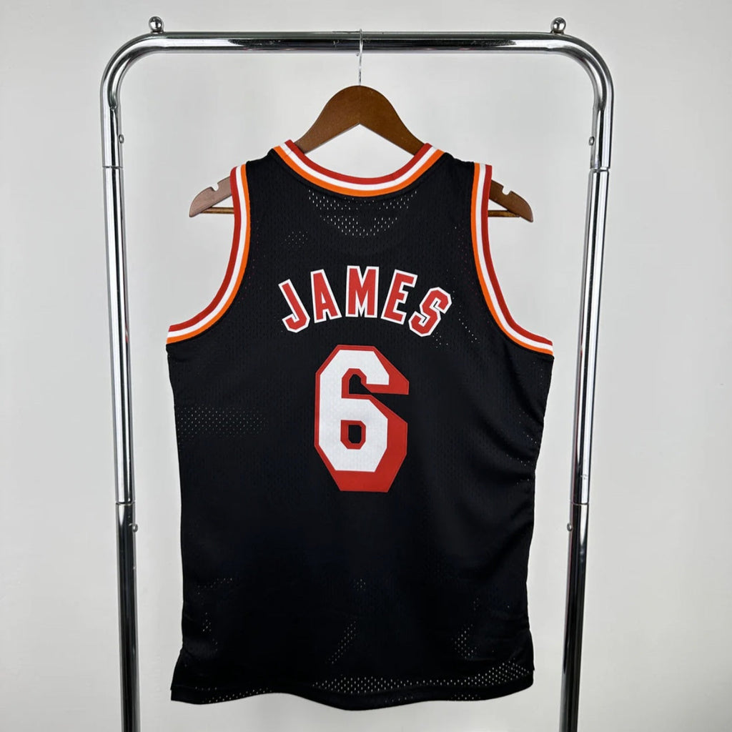 Miami Heat 2013-14 Lebron James Black and Red Mitchell & Ness Swingman Jersey