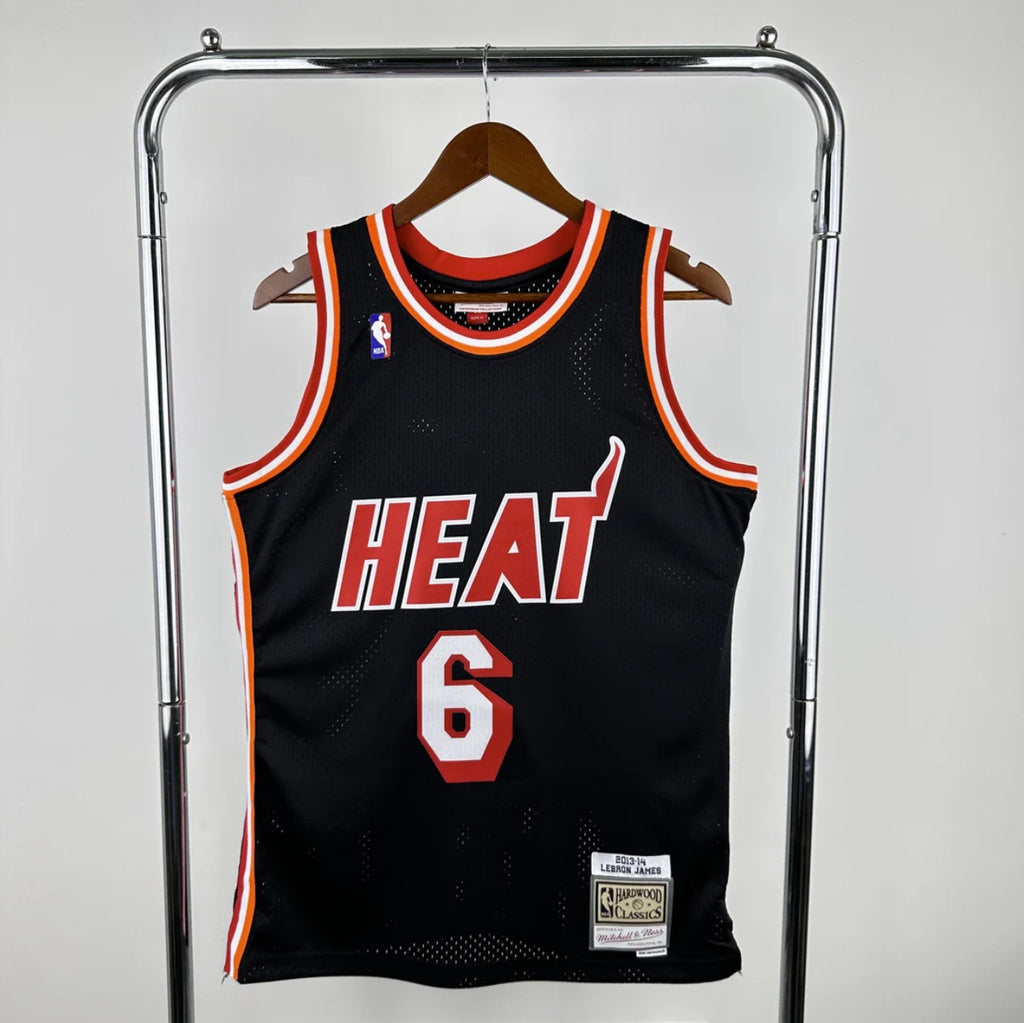 Miami Heat 2013-14 Lebron James Black and Red Mitchell & Ness Swingman Jersey