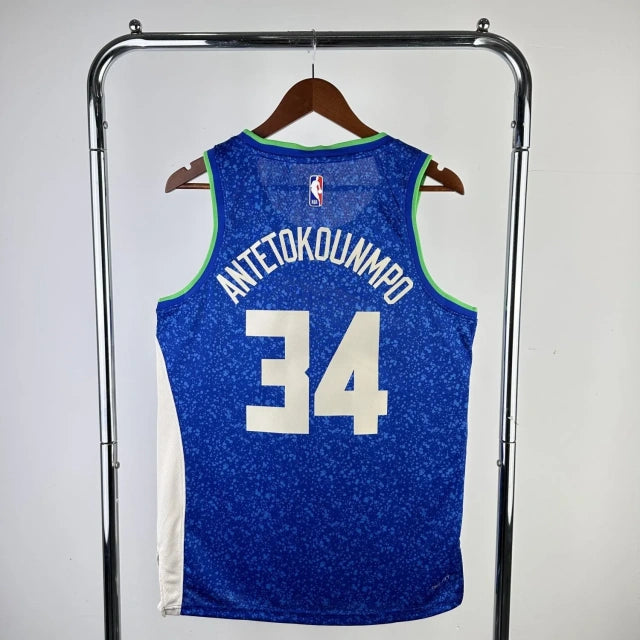 Milwaukee Bucks 2023-24 Giannis Antetokounmpo Blue Swingman City Edition Jersey