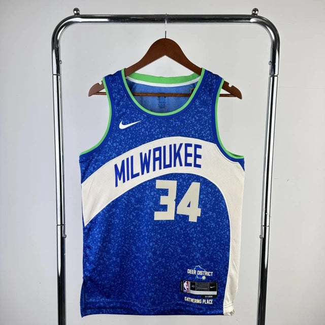 Milwaukee Bucks 2023-24 Giannis Antetokounmpo Blue Swingman City Edition Jersey
