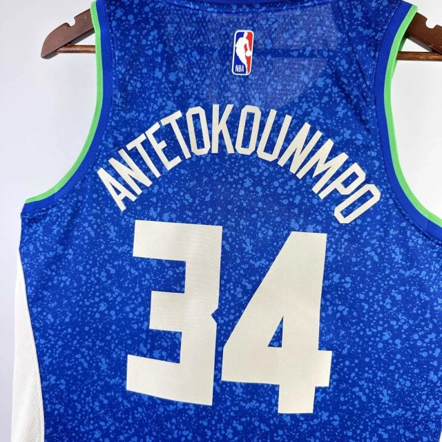 Milwaukee Bucks 2023-24 Giannis Antetokounmpo Blue Swingman City Edition Jersey