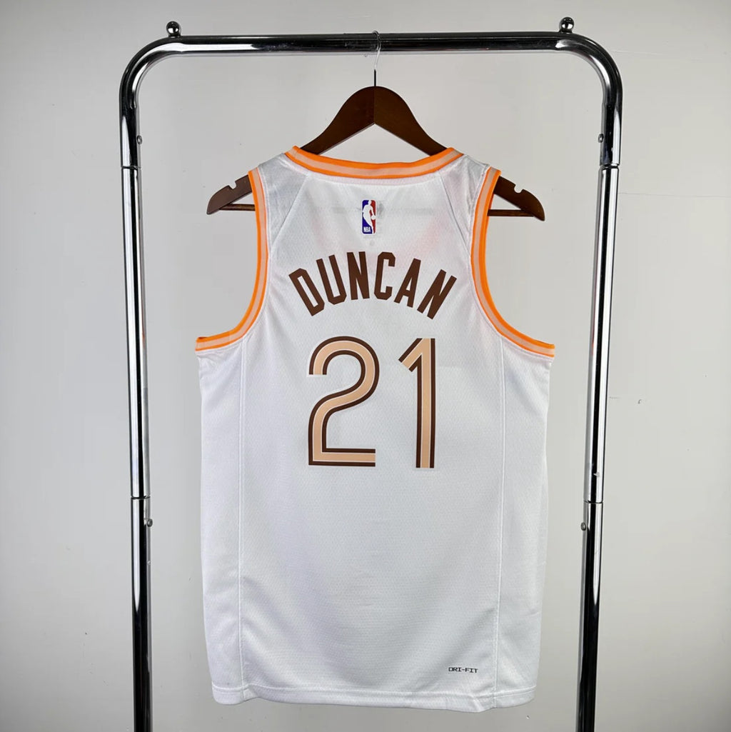 San Antonio Spurs 2023-24 Tim Duncan White Swingman City Edition Jersey